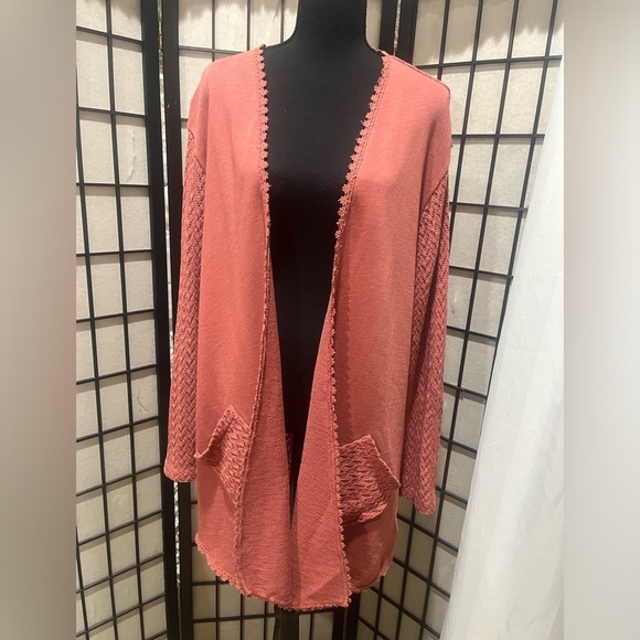 Natural Reflections Rust FRENCH TERRY OPEN FRONT CARDIGAN SIZE M - Picture 5 of 12